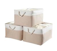 Mangata Caja de almacenaje Grande, cestas de almacenaje Tela, Plegable Cajas organizadoras para Ropa, Juguetes, armarios (XXL, Juego de 3, Blanco Caqui Claro)