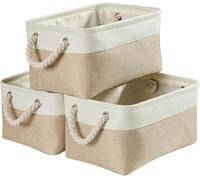 Mangata Caja de almacenaje Grande, cestas de almacenaje Tela, Plegable Cajas organizadoras para Ropa, Juguetes, armarios (Juego de 3, Blanco Caqui Claro)