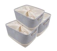 Mangata Caja de Almacenamiento, Cestas de Almacenamiento de Lona, 50 x 40 x 30 cm para estantes, Armario, Juego de 3 (Rayas Grises, XXL)