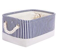 Mangata Caja de Almacenamiento de Tela, Cesta de Almacenamiento de Lona Engrosada Plegable con Asas de Cuerda para Ropa, Juguetes (Rayas Azules, Small)