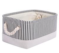 Mangata Caja de almacenamiento de tela, cesta de almacenamiento de lona engrosada plegable con asas de cuerda para ropa, juguetes (Rayas Grises, Small)