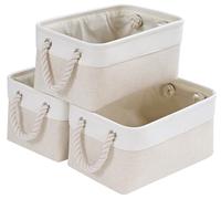 Mangata Caja de almacenamiento de tela, cesta de almacenamiento lavable media, cesta en cubos para armario estantería y ropa (beige claro/blanco, M, juego de 3)