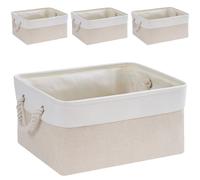 Mangata Caja de almacenamiento de tela, grande lavable, cesta en cubos para armario estantería y ropa (beige claro/blanco, L, juego de 4)