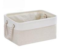 Mangata Caja de almacenamiento de tela, pequeña cesta lavable de almacenamiento, cesta en cubos para armario estantería y ropa (beige claro/blanco, S, 1 juego)