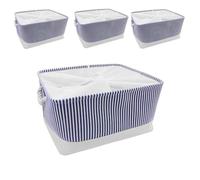 Mangata Caja de almacenamiento plegable, cesta de almacenamiento de tela gruesa con asas para estantes de juguetes(paquete de 4, Azul Rayas, XXL)