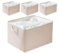 Mangata Caja de almacenamiento plegable, cesta de almacenamiento de tela gruesa con asas para estantes de juguetes(paquete de 4, Caqui Claro, XL)