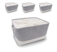 Mangata Caja de almacenamiento plegable, cesta de almacenamiento de tela gruesa con asas para estantes de juguetes(paquete de 4, Gris Rayas, XL)
