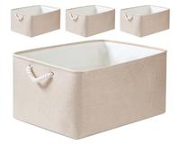 Mangata Caja de almacenamiento plegable, cesta de almacenamiento de tela gruesa con asas para estantes de juguetes(paquete de 4, Caqui Claro, L)