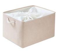 Mangata Caja de almacenamiento plegable, cesta de almacenamiento de tela gruesa con asas para estantes de juguetes(paquete de 1, Caqui Claro, XXL)