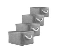 Mangata Caja de almacenamiento plegable, cesta de almacenamiento de tela gruesa con asas para estantes de juguetes(paquete de 4, Gris Rayas, S)