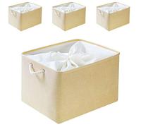 Mangata Caja de almacenamiento plegable, cesta de almacenamiento de tela gruesa con asas para estantes de juguete (XL, paquete de 4, beige)
