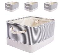 Mangata Caja de almacenamiento plegable, cesta de almacenamiento de tela gruesa con asas para estantes de juguetes(paquete de 4, Gris Rayas, S)