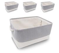 Mangata Caja de almacenamiento plegable, cesta de almacenamiento de tela gruesa con asas para estantes de juguete (paquete de 4 unidades, rayas grises)