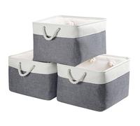 Mangata Caja de Almacenamiento Ropa, cestas de almacenaje Tela, Plegable Cajas organizadoras para Juguetes, armarios (Extra Grande, Gris frío/Blanco)