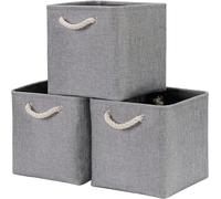 Mangata Cajas Almacenaje,33 x 38 x 33 cm Cestas almacenaje de Lona Engrosada Plegable con Asas de Cuerda para Ropa, Juguetes (Gris, 3 Pack)