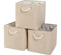 Mangata Cajas Almacenaje,33 x 38 x 33 cm Cestas almacenaje de Lona Engrosada Plegable con Asas de Cuerda para Ropa, Juguetes (Beige, 3 Pack)