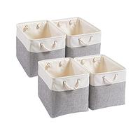 Mangata Cajas Almacenaje, 33 x 38 x 33 cmCestas almacenaje de Lona Engrosada Plegable con Asas de Cuerda para Ropa, Juguetes (Gris/Blanco, 4 Pack)
