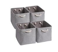 Mangata Cajas Almacenaje, 33 x 38 x 33 cmCestas almacenaje de Lona Engrosada Plegable con Asas de Cuerda para Ropa, Juguetes (Gris, 4 Pack)