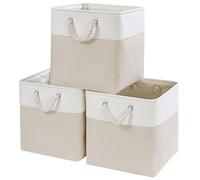 Mangata Cajas de Almacenaje, 30x30x30cm Cestas Almacenaje de Tela para Ropa, Armarios, Estantes, Juguetes,(Beige Claro/Blanco, 3 Pack)