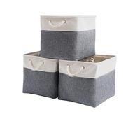 Mangata Cajas de Almacenaje, 33x33x33cm Cestas Almacenaje de Tela para Ropa, Armarios, Estantes,Compatible con Kallax(Gris frío/Blanco, 3 Pack)