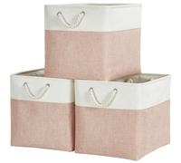Mangata Cajas de Almacenaje, 33x33x33cm Cestas Almacenaje de Tela para Ropa, Armarios, Estantes,Compatible con Kallax(Rosa/Blanco, 3 Pack)