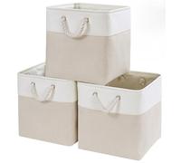 Mangata Cajas de Almacenaje, 33x38x33cm Cestas Almacenaje de Tela para Ropa, Armarios, Estantes,Compatible con Kallax(Beige Claro/Blanco, 3 Pack)