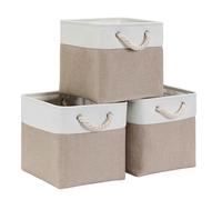 Mangata Cajas de Almacenaje, Cestas Almacenaje de Tela para Ropa, Armarios, Estantes, Juguetes, 28x28x28 cm (Plegable, 3X, Blanco Caqui Claro)