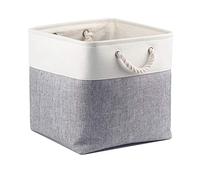 Mangata Cajas de Almacenaje, Cestas Almacenaje de Tela para Ropa, Armarios, Estantes, Juguetes, 28x28x28 cm (Plegable, Gris Blanco)