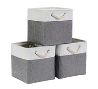 Mangata Cajas de Almacenaje, Cestas Almacenaje de Tela para Ropa, Armarios, Estantes, Juguetes, 30x30x30 cm (Plegable, 3X, Gris Blanco)
