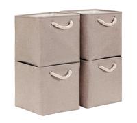 Mangata Cajas de Almacenaje, Cestas Almacenaje de Tela para Ropa, Armarios, Estantes, Juguetes, 33x38x33 cm (Plegable, 4X, Caqui Claro)
