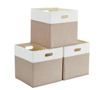 Mangata Cajas de almacenamiento de 25 x 25 x 25 cm, cestas de almacenamiento de tela para cubos de ropa, cestas, cofres, juguetes (Blanco Caqui Claro, 3 piezas)