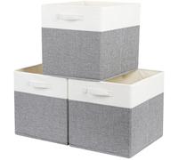Mangata Cajas de almacenamiento de 25 x 25 x 25 cm, cestas de almacenamiento de tela para cubos de ropa, cestas, cofres, juguetes (Gris/blanco, 3 piezas)