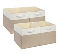 Mangata Cajas de almacenamiento de 25x25x25cm, cestas de almacenamiento de tela para cubos de ropa, cestas, cofres, juguetes (Caqui claro/Blanco, 4 piezas)