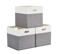 Mangata Cajas de almacenamiento de 30 x 30 x 30 cm, cestas de almacenamiento de tela para cubos de ropa, cestas, cofres, juguetes (Blanco Gris, 3 piezas)