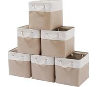 Mangata Cajas de almacenamiento de lona, juego de 6 cubos de almacenamiento de 13 pulgadas, cestas de tela con asa de cuerda de algodón para organizar ropa, guardería, hogar (caqui/blanco)