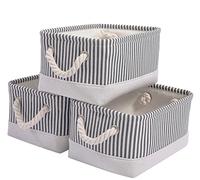 Mangata Cajas de almacenamiento de tela, organizador de almacenamiento para libros, juguetes, artículos varios, paquete de 3 (Rayas Grises, Small)