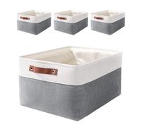 Mangata cajas de almacenamiento de tela para ropa, juguetes, cestas de almacenamiento decorativas con asas de piel sintética, gris frío(Extra grande, Paquete de 4)