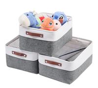 Mangata cajas de almacenamiento de tela para ropa, juguetes, cestas de almacenamiento decorativas con asas de piel sintética, gris frío(Medio, Paquete de 3)