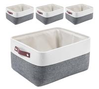 Mangata cajas de almacenamiento de tela para ropa, juguetes, cestas de almacenamiento decorativas con asas de piel sintética, gris frío(Medio, Paquete de 4)