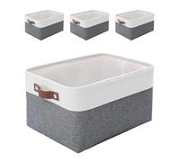 Mangata cajas de almacenamiento de tela para ropa, juguetes, cestas de almacenamiento decorativas con asas de piel sintética, gris frío(Grande, Paquete de 4)