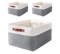 Mangata cajas de almacenamiento de tela para ropa, juguetes, cestas de almacenamiento decorativas con asas de piel sintética, gris frío(Extra grande, Paquete de 3)