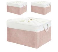 Mangata - Cajas de almacenamiento de tela suave, cestas de contenedor rectangulares de varios tamaños para estante, armario, juguetes y ropa, 45x35x24 cm, rosa y blanco (XL, paquete de 3)