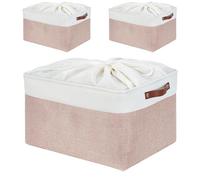 Mangata Cajas de almacenamiento de tela suave con asas de piel sintética, color rosa y blanco, 50 x 40 x 30 cm, color rosa y blanco (XXL, paquete de 3)