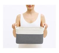 Mangata Cajas de almacenamiento de tela suave, contenedores de cesta rectangulares de varios tamaños para estante, armario, juguetes y ropa, 31x21x16 cm, gris y blanco (S, 1 unidad)