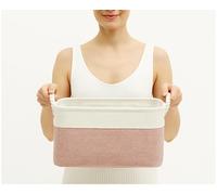 Mangata - Cajas de almacenamiento de tela suave, contenedores de cesta rectangulares de varios tamaños para estante, armario, juguetes y ropa, 31x21x16 cm, rosa y blanco (pequeño, 1 unidad)