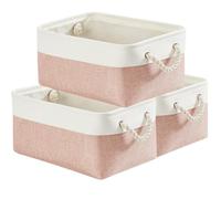 Mangata - Cajas de almacenamiento de tela suave, contenedores rectangulares de varios tamaños para estante, armario, juguetes y ropa, 36x26x18 cm, rosa y blanco (mediano, paquete de 3)