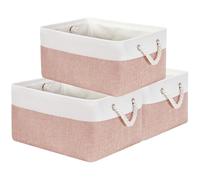 Mangata - Cajas de almacenamiento de tela suave, contenedores rectangulares de varios tamaños para estanterías, armarios, juguetes y ropa, 41x31x18 cm, rosa y blanco (grande, paquete de 3)