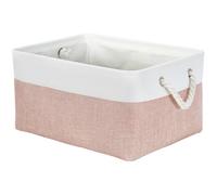 Mangata Cajas de almacenamiento de tela suave, varios tamaños, cestas rectangulares para estantes, armarios, juguetes y ropa, 36 x 26 x 18 cm, rosa y blanco (mediano, 1 unidad)