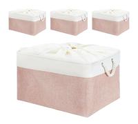 Mangata Cajas de almacenamiento de tela suave, varios tamaños, cestas rectangulares para estantes, armarios, juguetes y ropa, 45 x 35 x 24 cm, rosa y blanco (XL, paquete de 4)