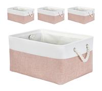 Mangata Cajas de almacenamiento de tela suave, varios tamaños, cestas rectangulares para estantes, armarios, juguetes y ropa, 36 x 26 x 18 cm, rosa y blanco (mediano, 4 unidad)